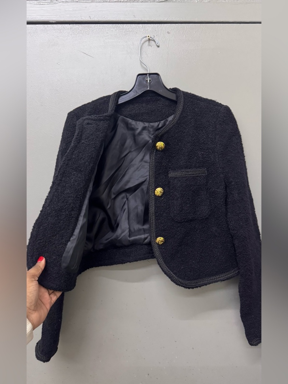 Celine Black Chasseur Tweed Jacket Gold Hardware Women Size Small Luxury Chic - Picture 8 of 8